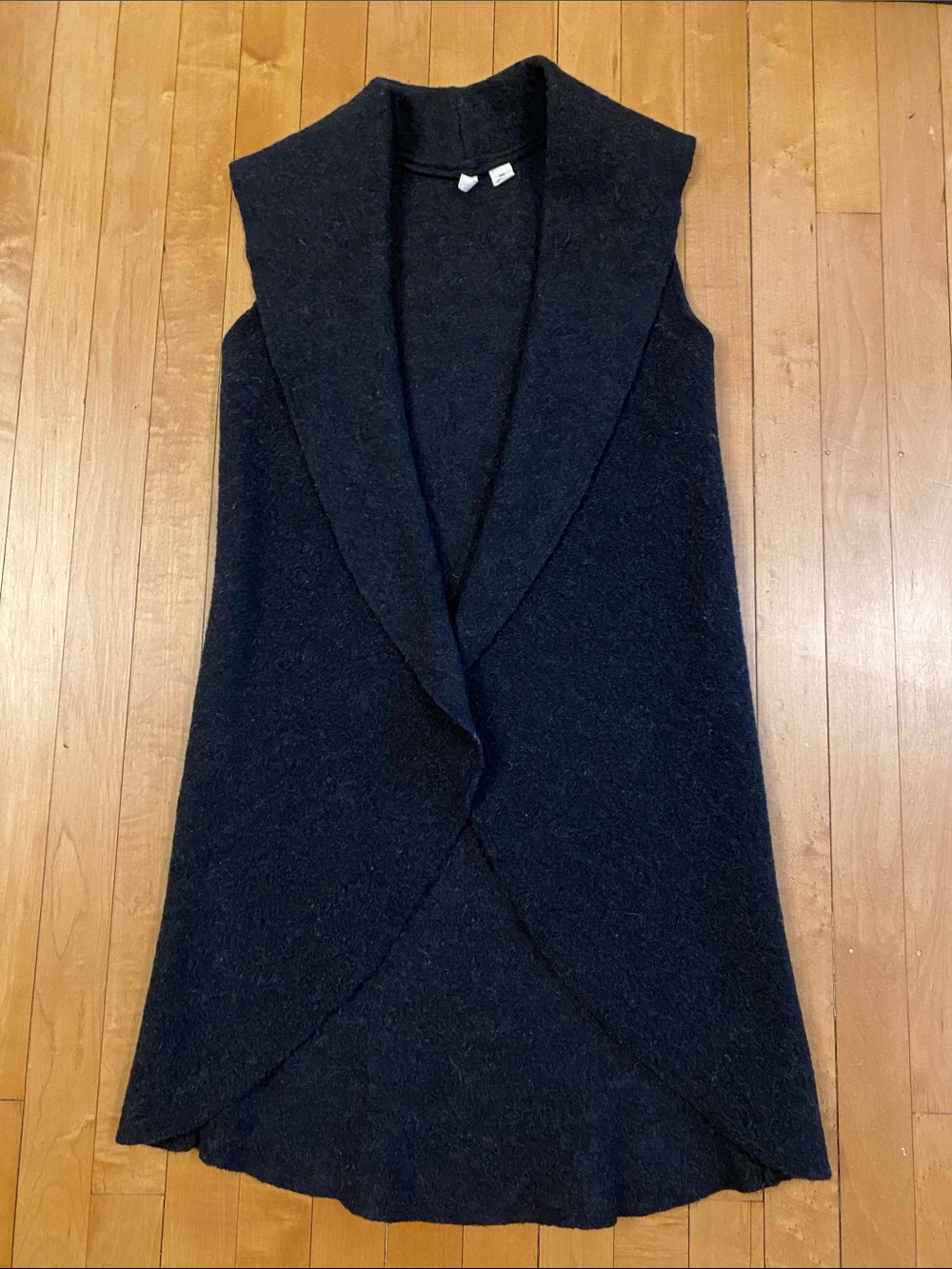 Anthropologie MOTH Charcoal Sleeveless Draped Open-Front Boiled Wool Vest